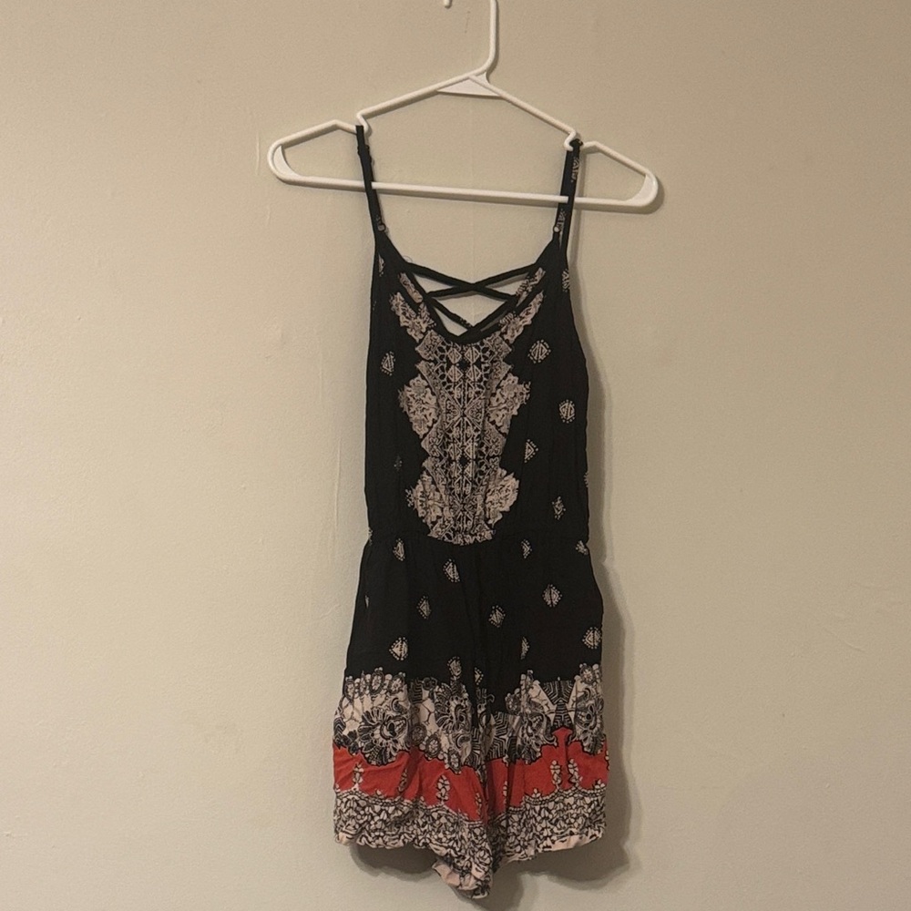 Rue21 Black and Red Patterned Jumpsuit
